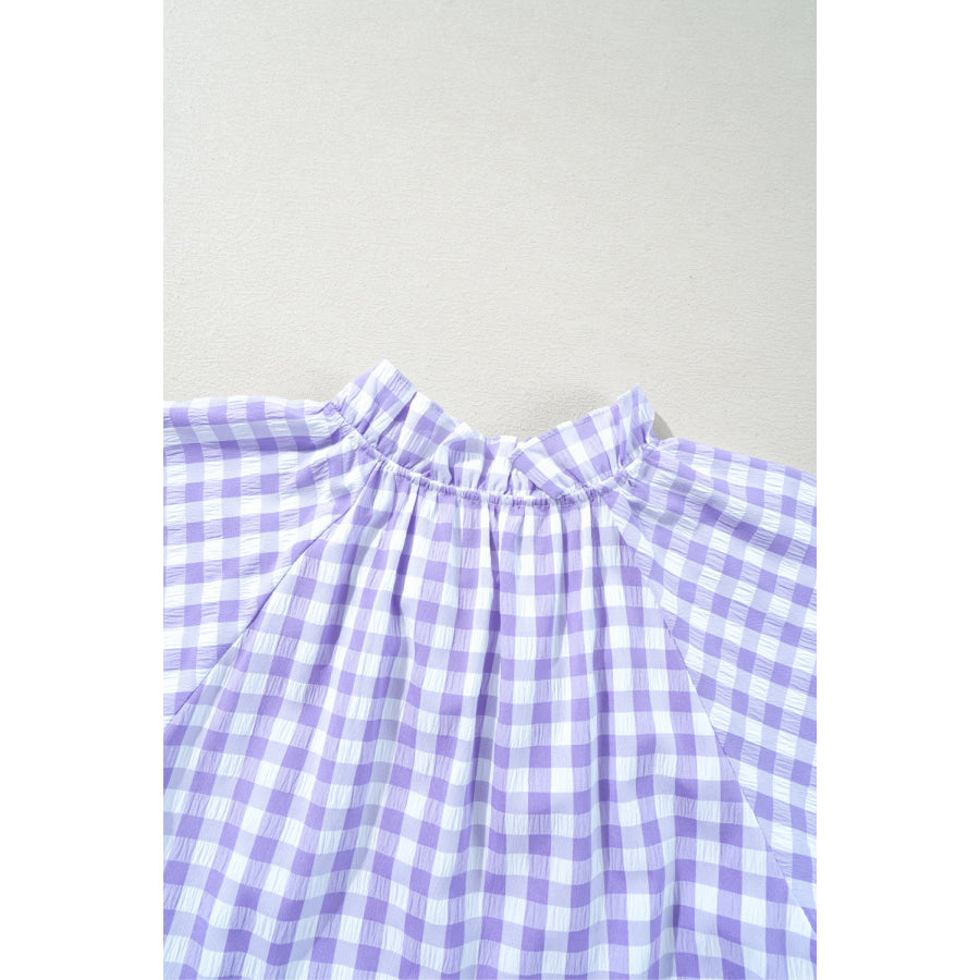 Lavendula Plaid Ruffle Wide Short Sleeve Babydoll Mini Dress Dresses/Mini Dresses