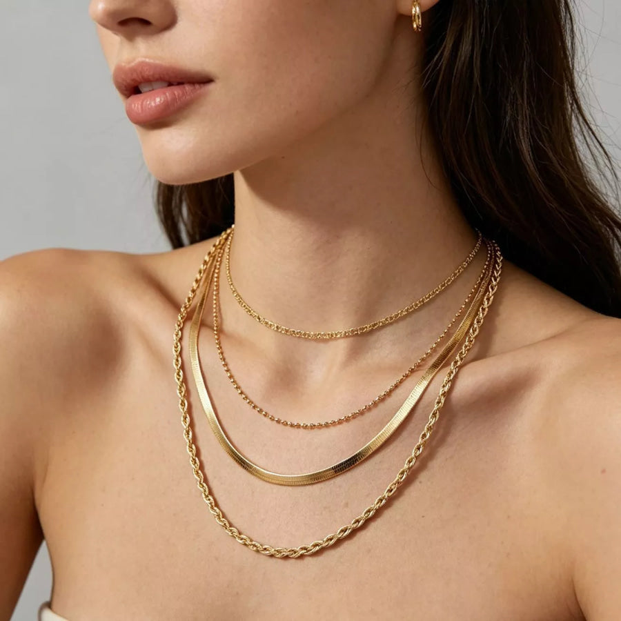 Layered 18K Gold-Plated Chain Necklace Gold / onesize Apparel and Accessories