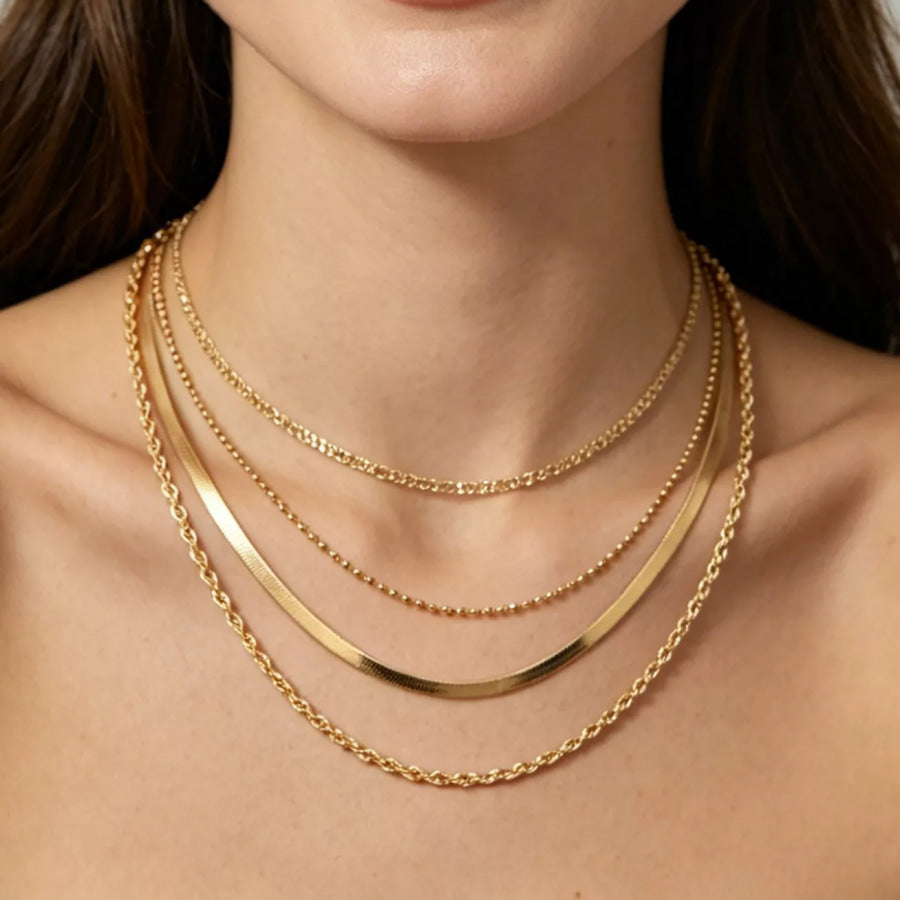 Layered 18K Gold-Plated Chain Necklace Gold / onesize Apparel and Accessories
