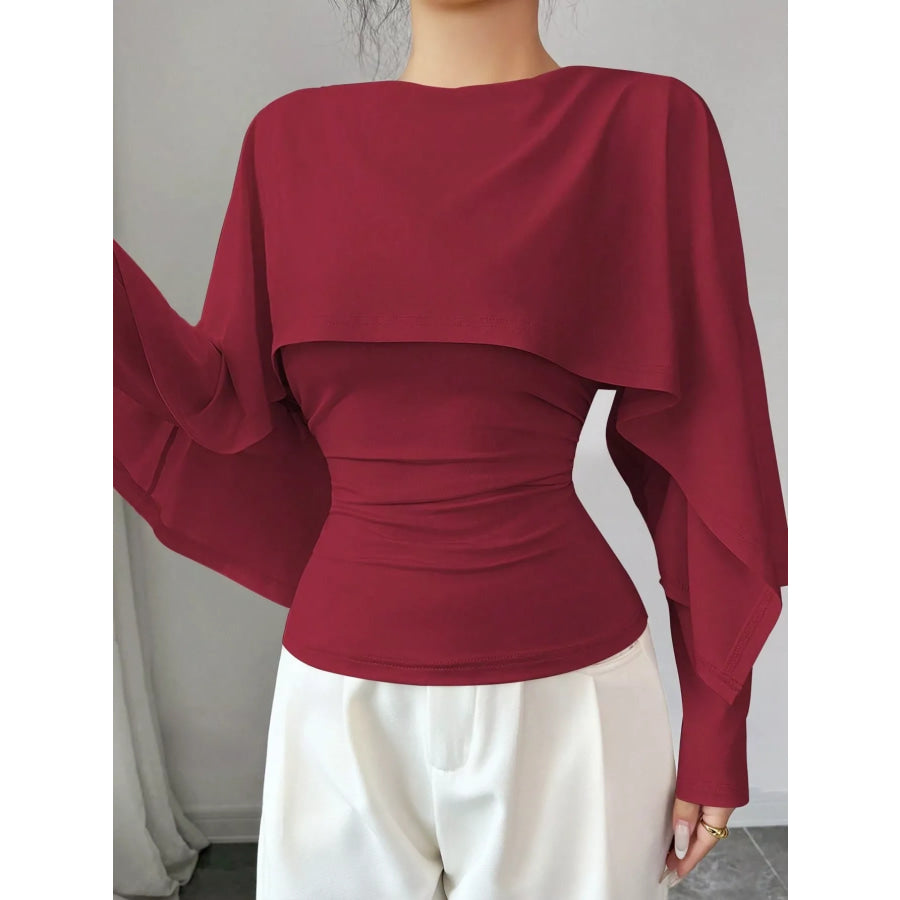 Layered Cape-Style Blouse with Slim-Fit Bodice Apparel and Accessories