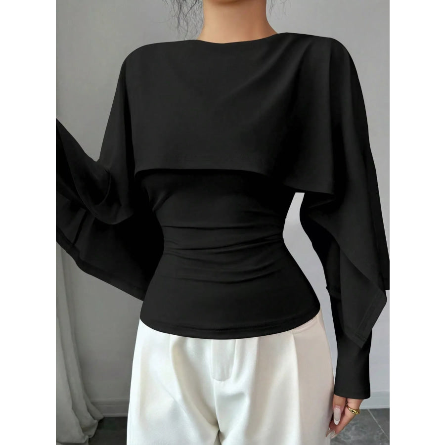 Layered Cape-Style Blouse with Slim-Fit Bodice Apparel and Accessories