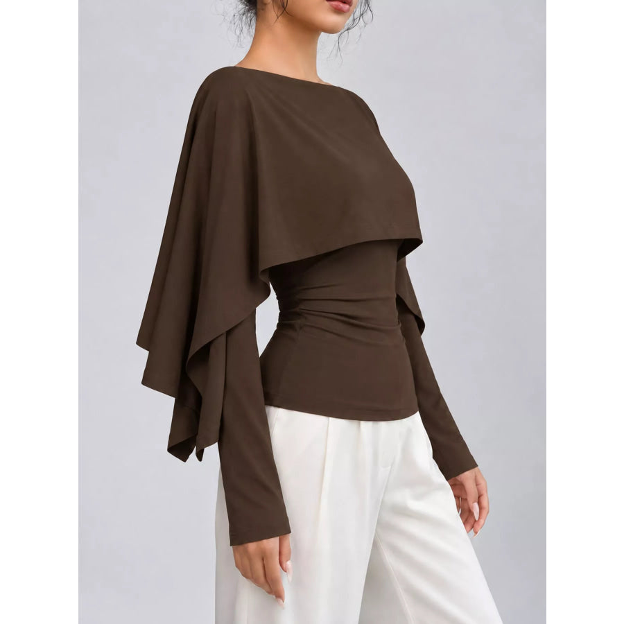 Layered Cape-Style Blouse with Slim-Fit Bodice Apparel and Accessories