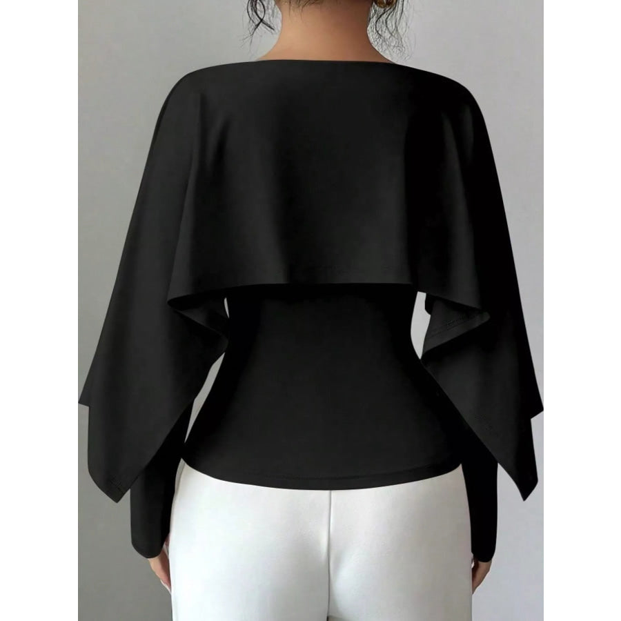 Layered Cape-Style Blouse with Slim-Fit Bodice Apparel and Accessories