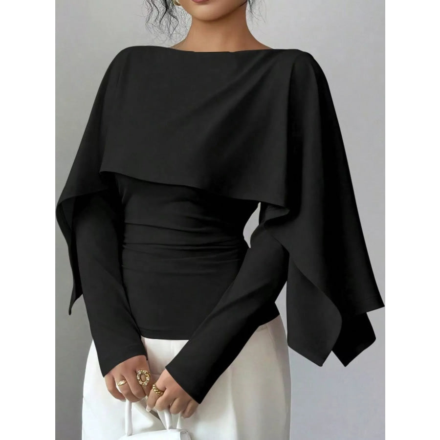 Layered Cape-Style Blouse with Slim-Fit Bodice Apparel and Accessories