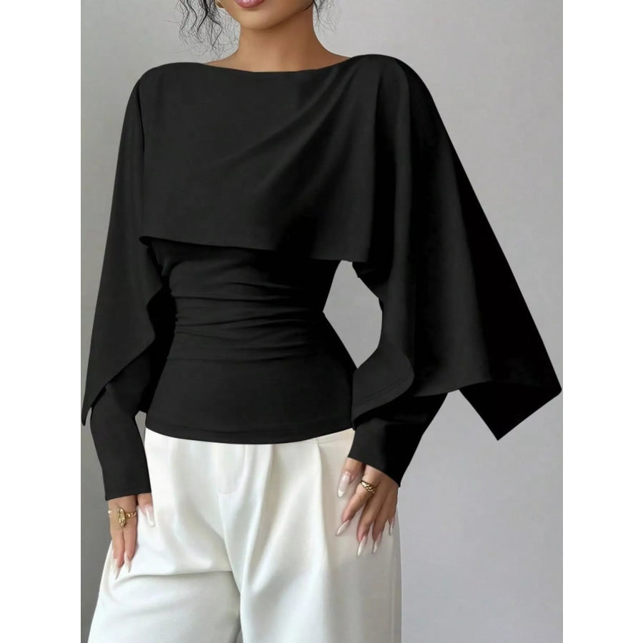 Layered Cape-Style Blouse with Slim-Fit Bodice Apparel and Accessories