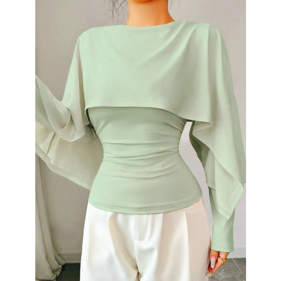 Layered Cape-Style Blouse with Slim-Fit Bodice Apparel and Accessories