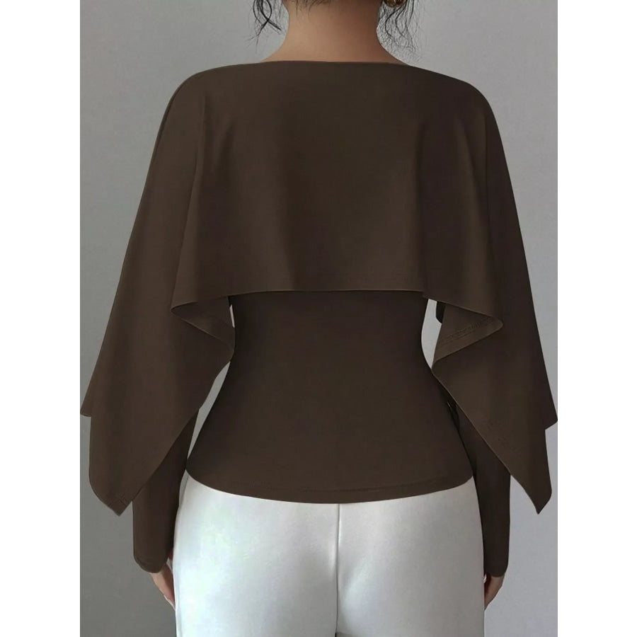 Layered Cape-Style Blouse with Slim-Fit Bodice Apparel and Accessories