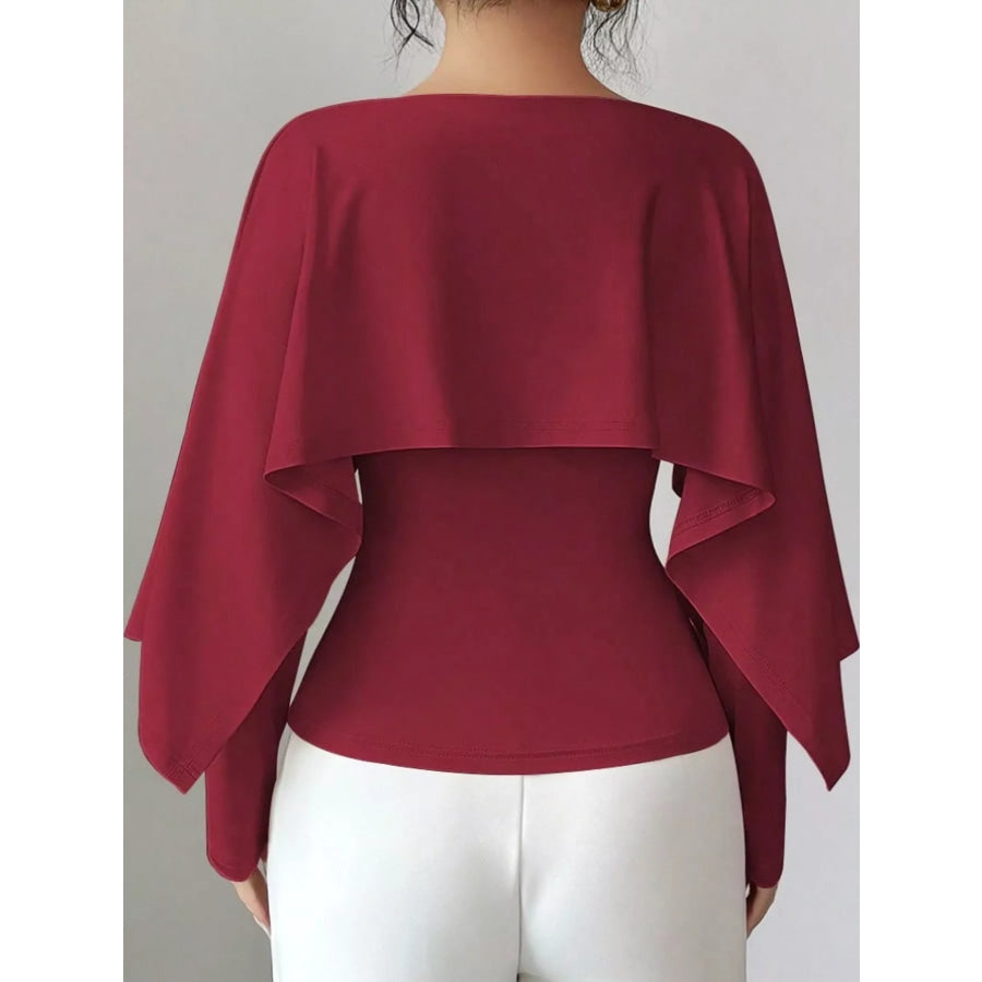 Layered Cape-Style Blouse with Slim-Fit Bodice Apparel and Accessories
