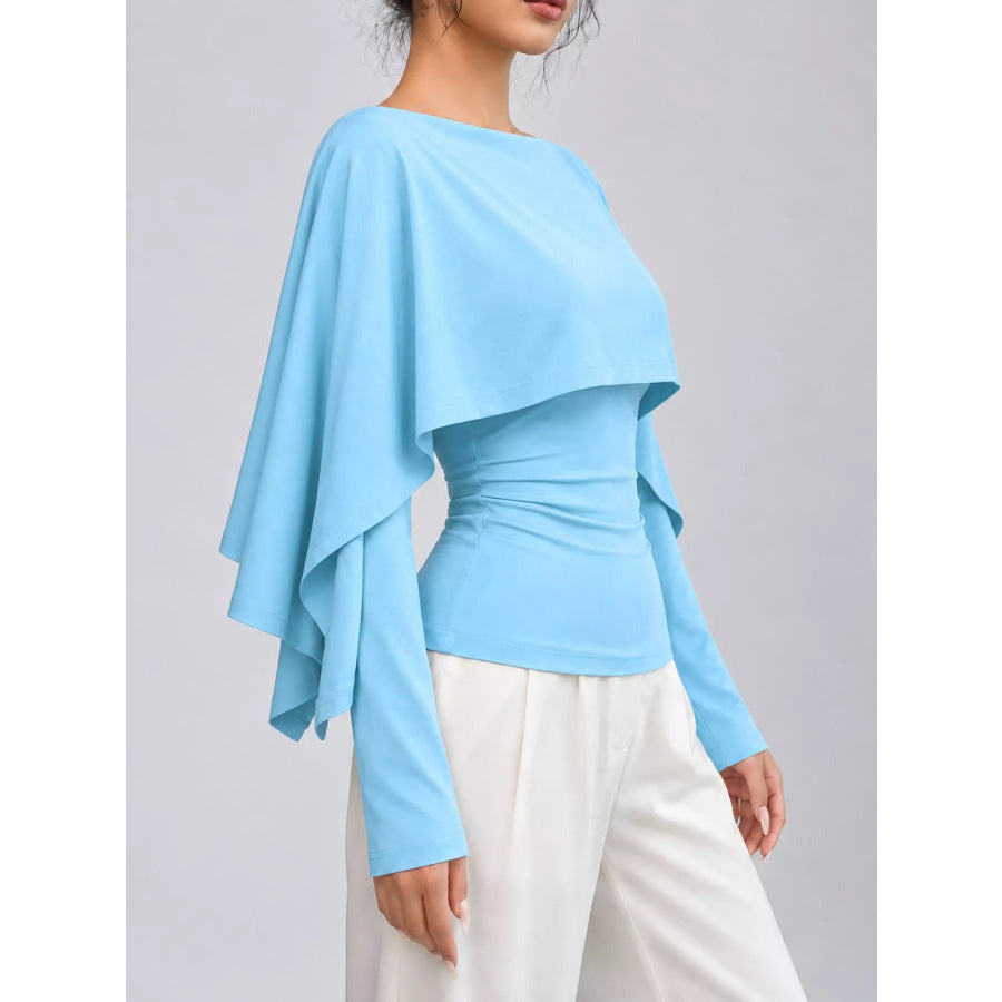 Layered Cape-Style Blouse with Slim-Fit Bodice Apparel and Accessories
