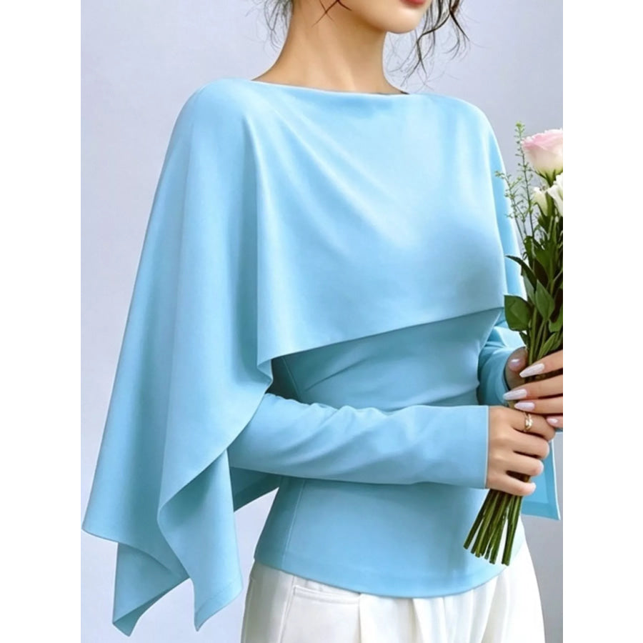 Layered Cape-Style Blouse with Slim-Fit Bodice Apparel and Accessories