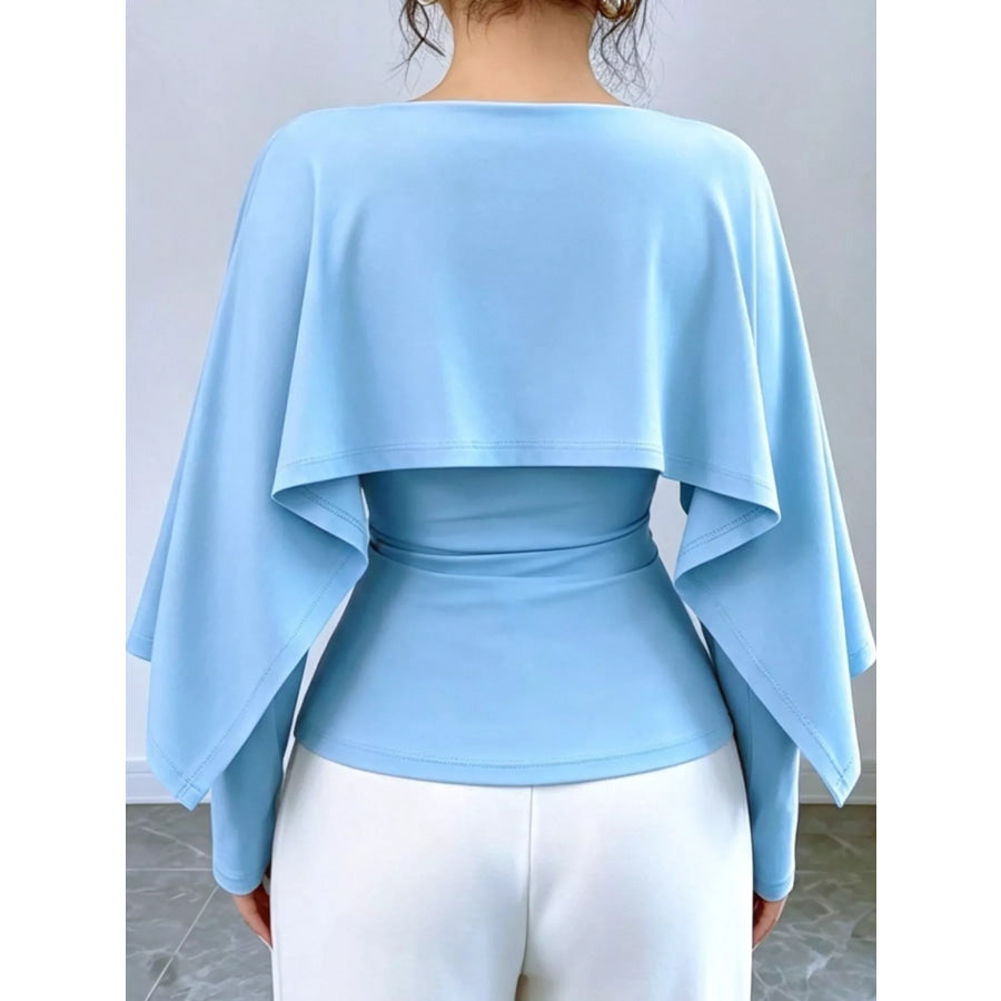 Layered Cape-Style Blouse with Slim-Fit Bodice Apparel and Accessories