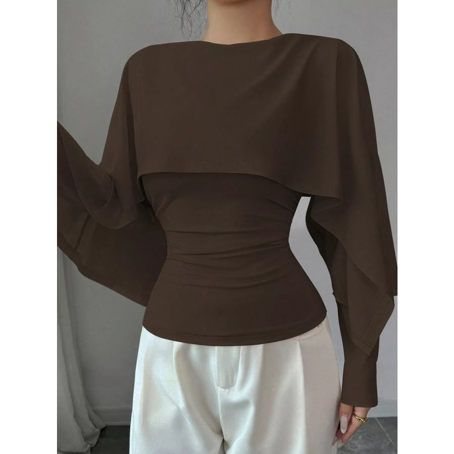 Layered Cape-Style Blouse with Slim-Fit Bodice Apparel and Accessories