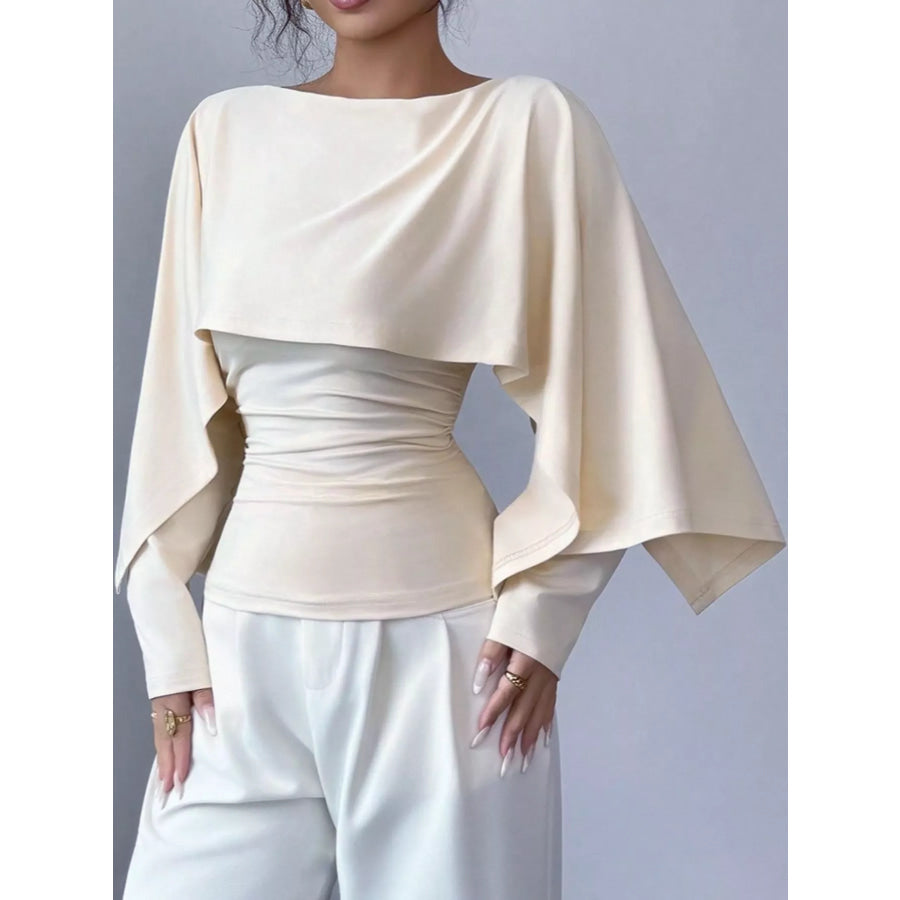 Layered Cape-Style Blouse with Slim-Fit Bodice Apparel and Accessories