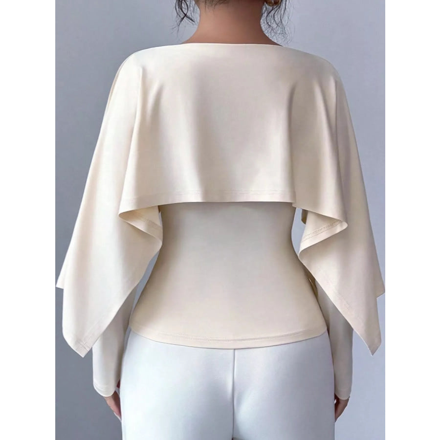 Layered Cape-Style Blouse with Slim-Fit Bodice Apparel and Accessories
