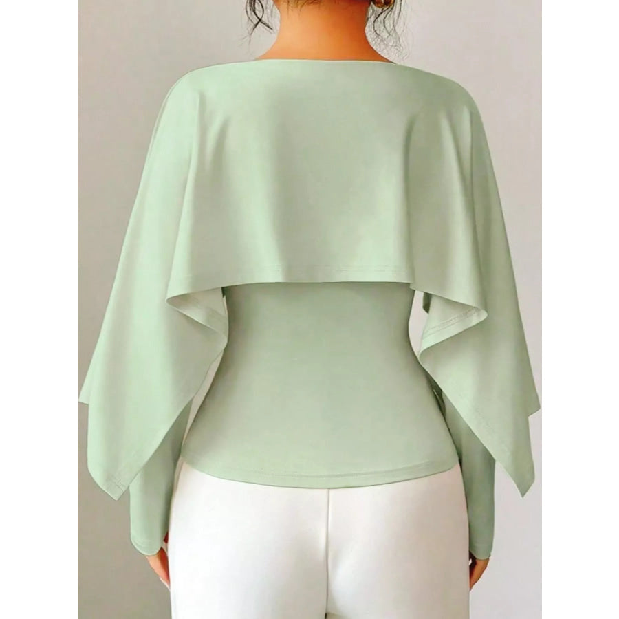 Layered Cape-Style Blouse with Slim-Fit Bodice Apparel and Accessories