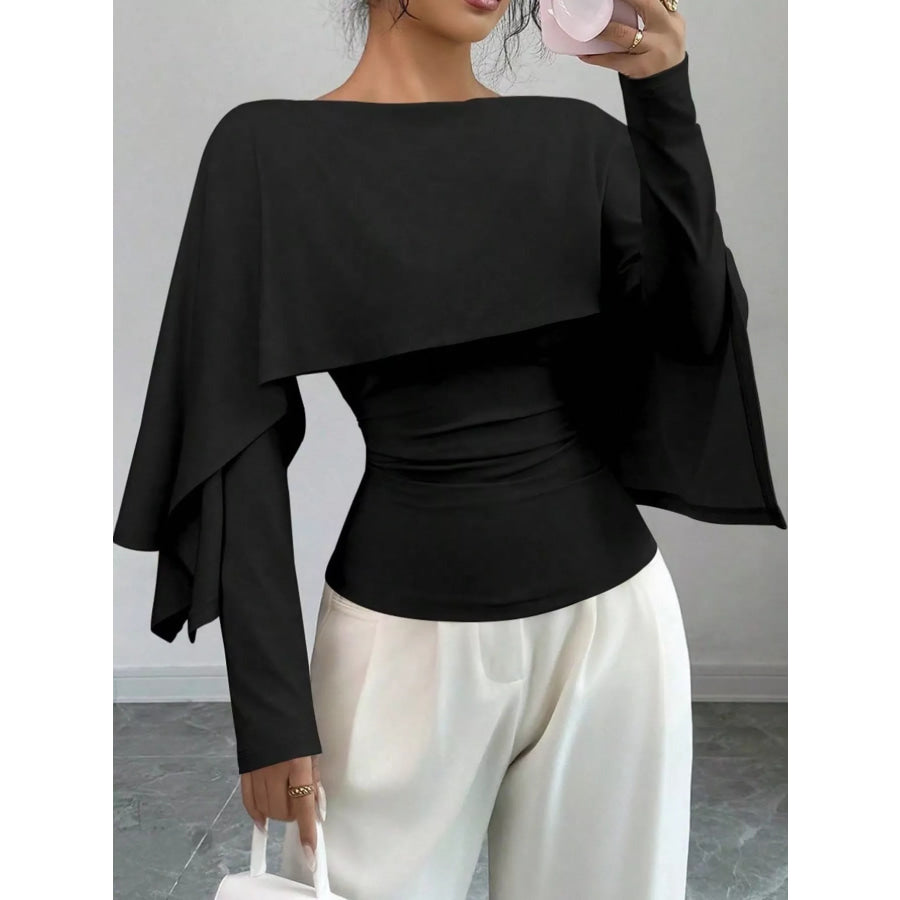 Layered Cape-Style Blouse with Slim-Fit Bodice Black / S Apparel and Accessories