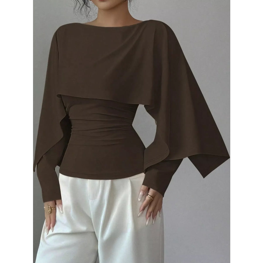 Layered Cape-Style Blouse with Slim-Fit Bodice Coffee / S Apparel and Accessories