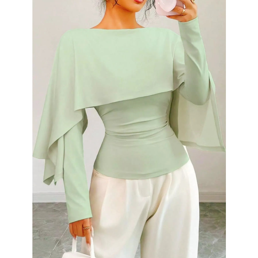 Layered Cape-Style Blouse with Slim-Fit Bodice Light Green / S Apparel and Accessories