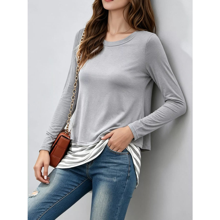 Layered Crew Neck Long Sleeve Striped T-Shirt Apparel and Accessories