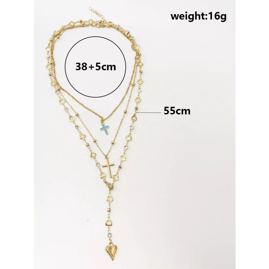 Layered Cross and Heart Necklace Gold / onesize Apparel and Accessories