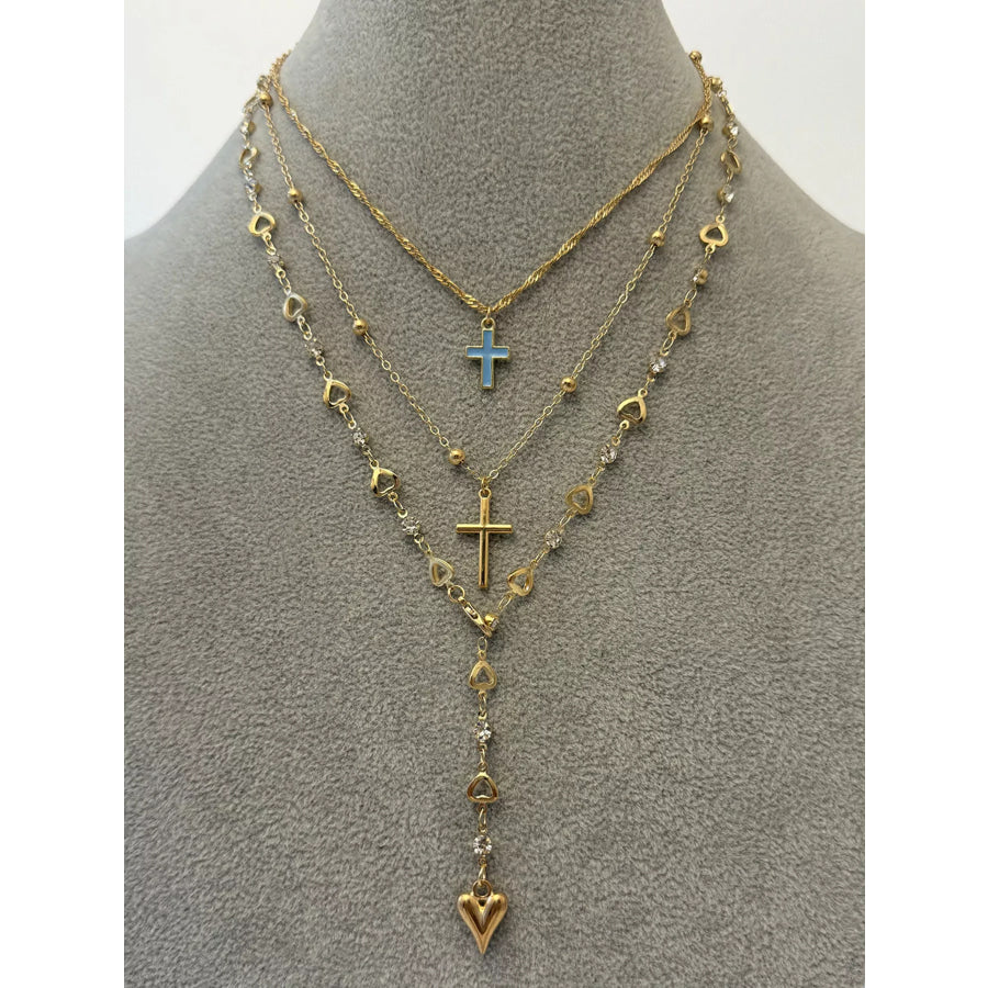 Layered Cross and Heart Necklace Gold / onesize Apparel and Accessories