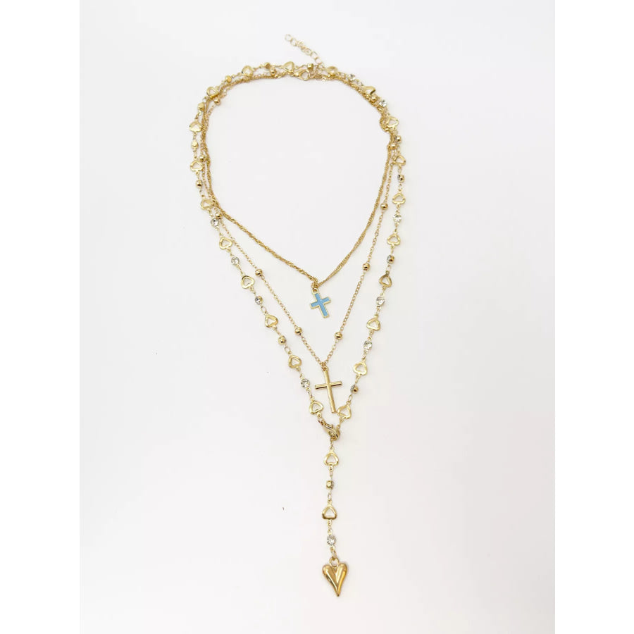 Layered Cross and Heart Necklace Gold / onesize Apparel and Accessories