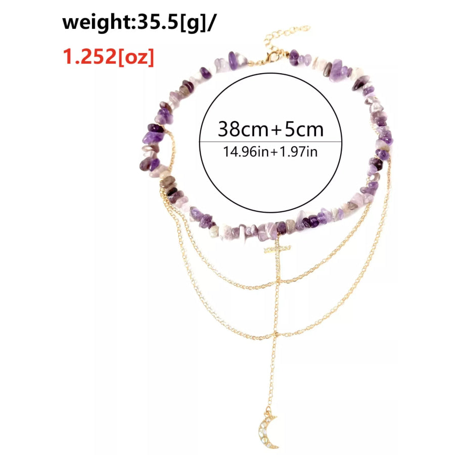 Layered Cross and Moon Pendant Necklace Lavender / onesize Apparel and Accessories