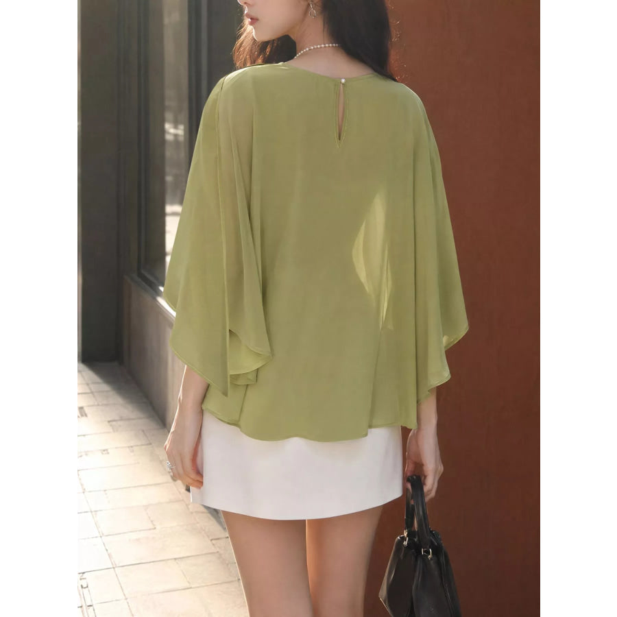 Layered Flutter Sleeve Chiffon Blouse Apparel and Accessories