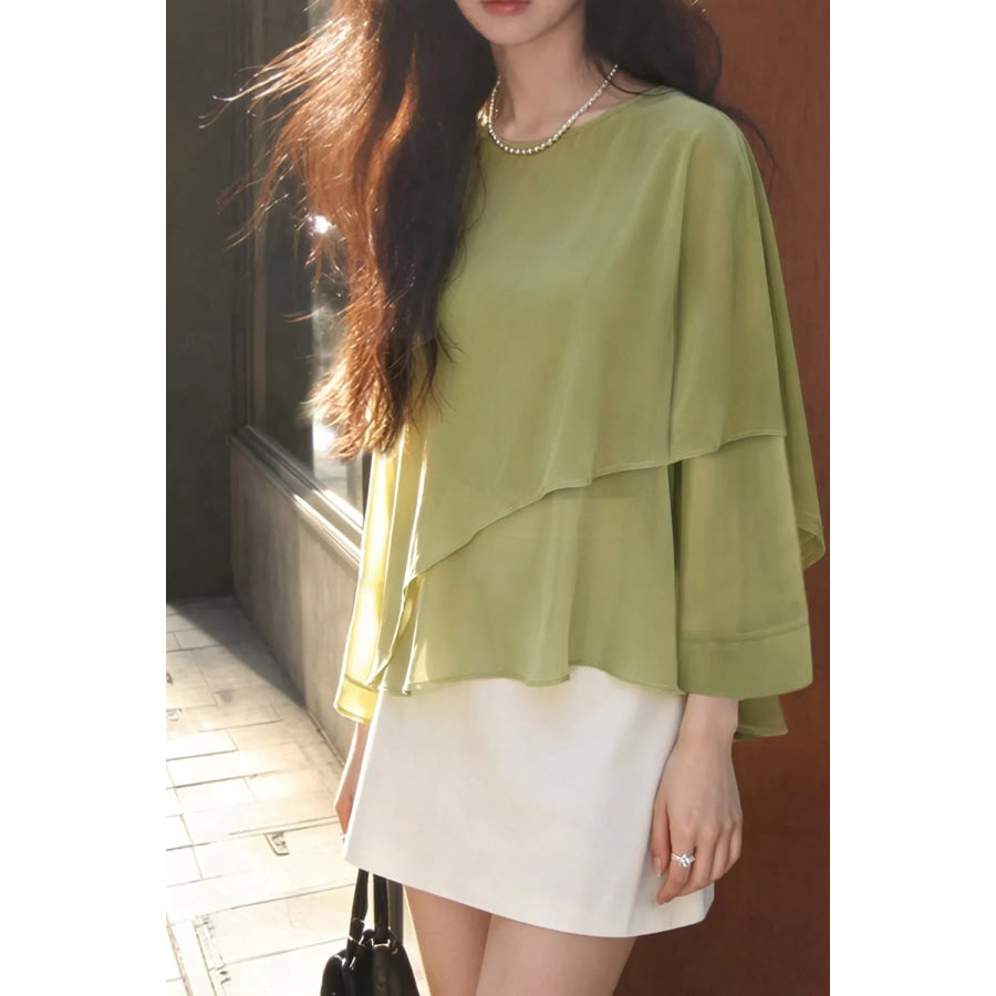 Layered Flutter Sleeve Chiffon Blouse Apparel and Accessories