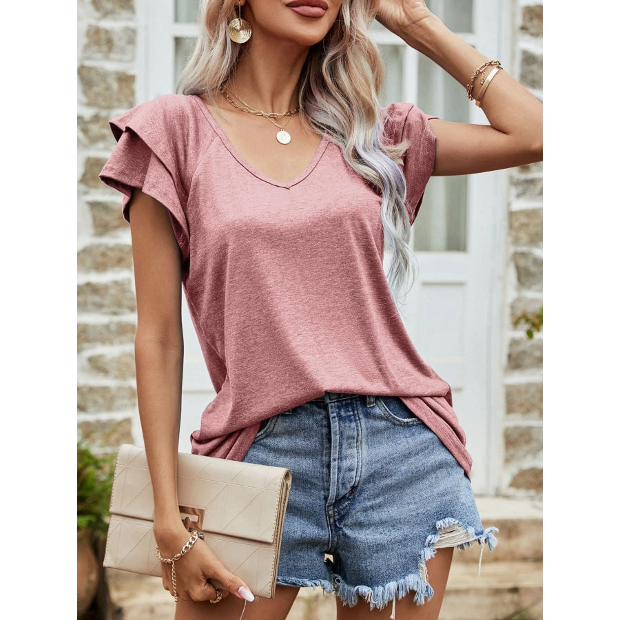 Layered Flutter Sleeve V-Neck Top