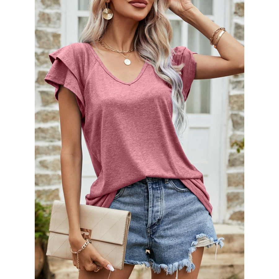 Layered Flutter Sleeve V-Neck Top