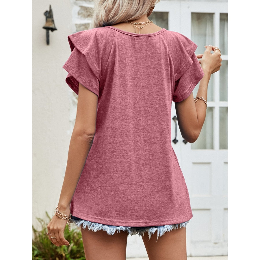 Layered Flutter Sleeve V-Neck Top