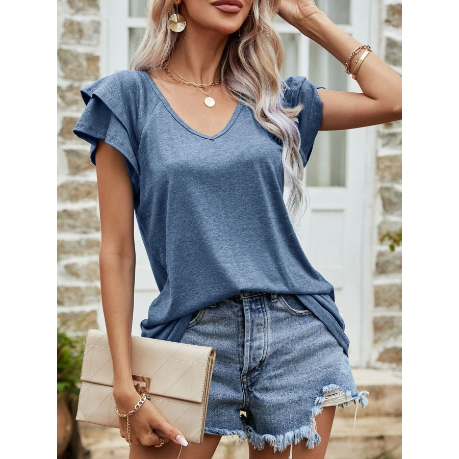 Layered Flutter Sleeve V-Neck Top