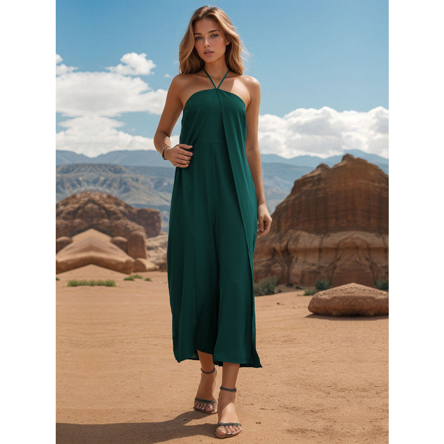 Layered Halter Neck Wide Leg Jumpsuit Apparel and Accessories