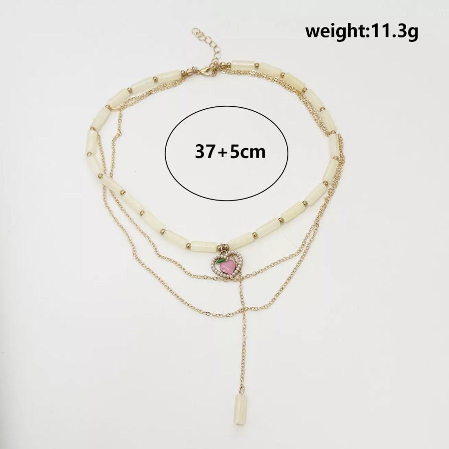 Layered Heart Pendant Necklace with Jade Beads Gold / onesize Apparel and Accessories