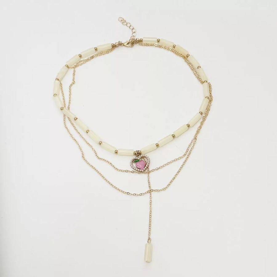 Layered Heart Pendant Necklace with Jade Beads Gold / onesize Apparel and Accessories