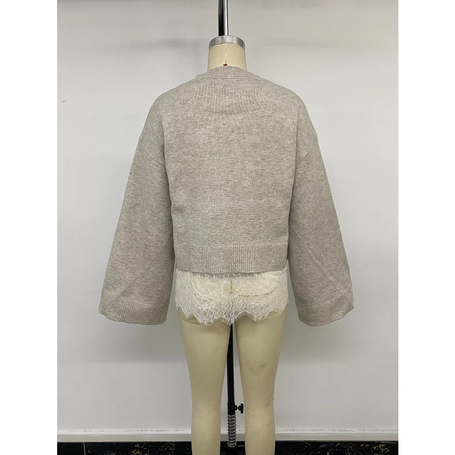 Layered Lace Hem Crew Neck Sweater Apparel and Accessories