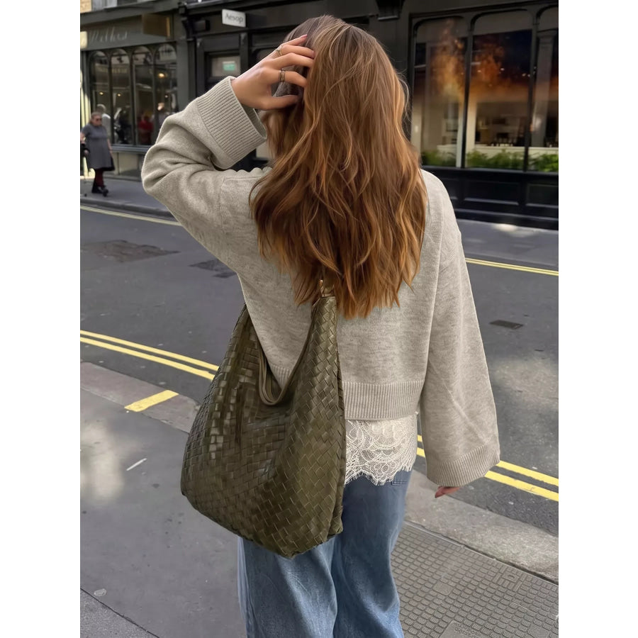 Layered Lace Hem Crew Neck Sweater Apparel and Accessories