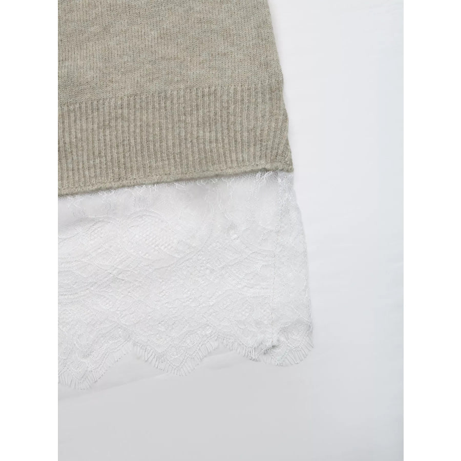 Layered Lace Hem Crew Neck Sweater Apparel and Accessories