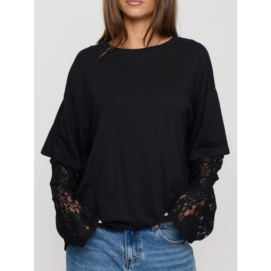 Layered Lace-Sleeve T-Shirt Apparel and Accessories