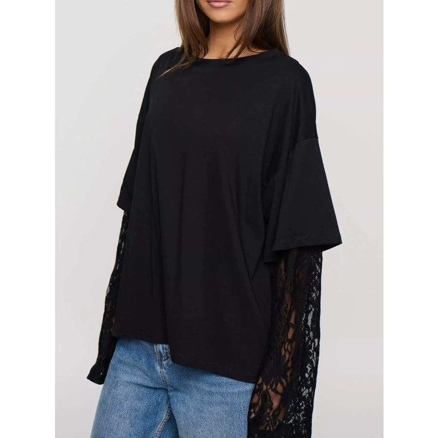 Layered Lace-Sleeve T-Shirt Apparel and Accessories