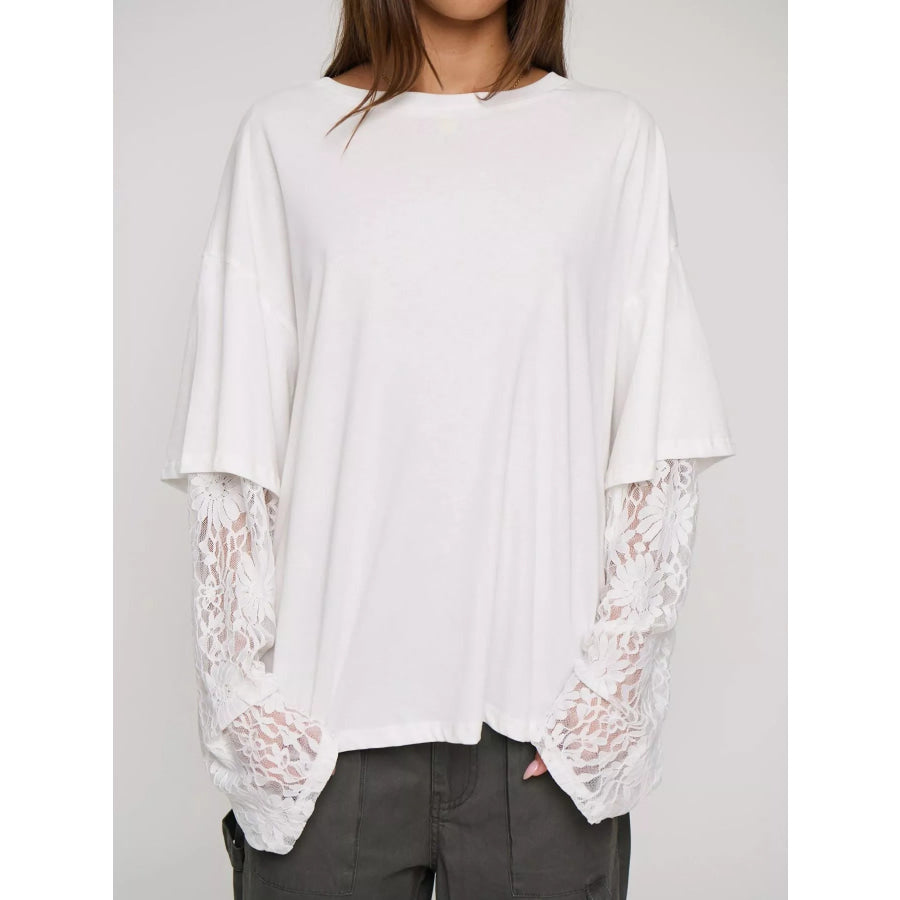 Layered Lace-Sleeve T-Shirt White / S Apparel and Accessories