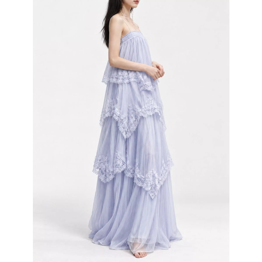 Layered Lace Tulle Maxi Dress Apparel and Accessories