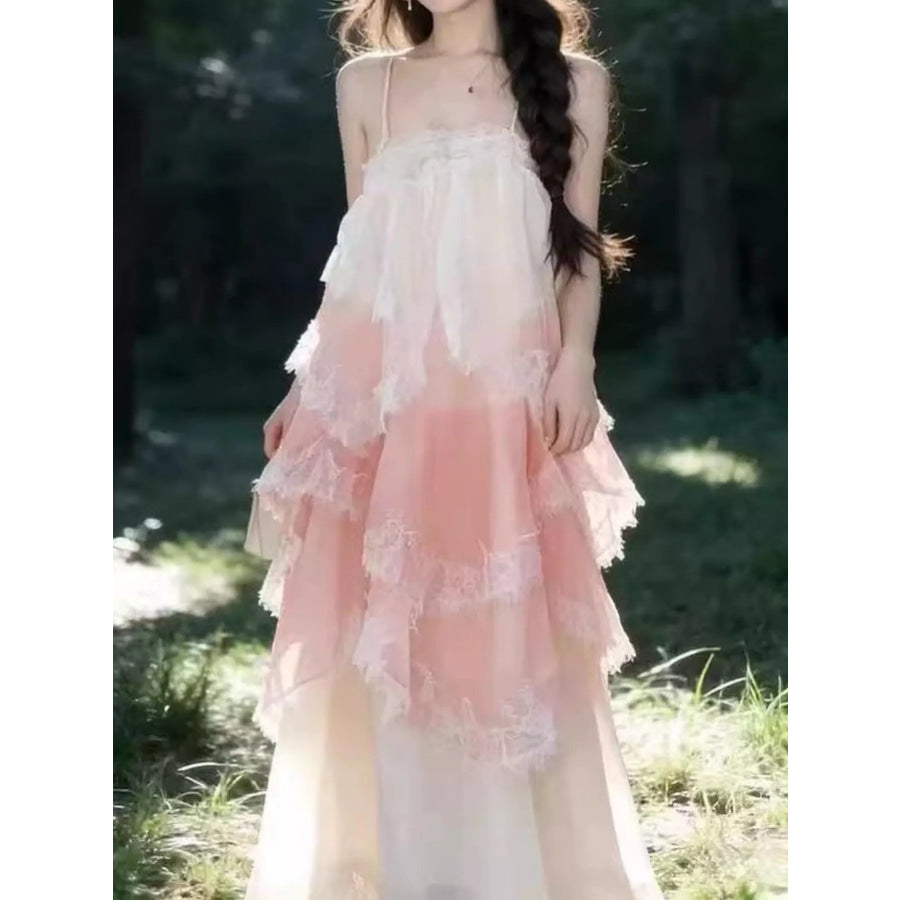 Layered Lace Tulle Maxi Dress Apparel and Accessories