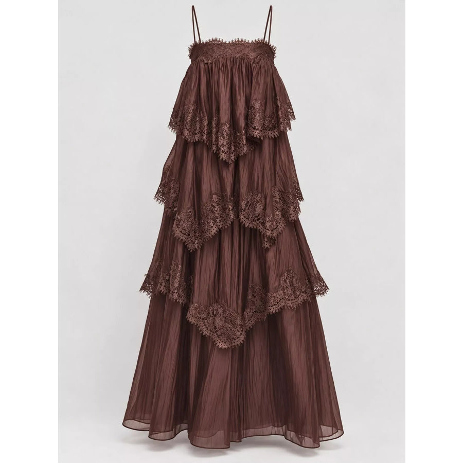 Layered Lace Tulle Maxi Dress Apparel and Accessories
