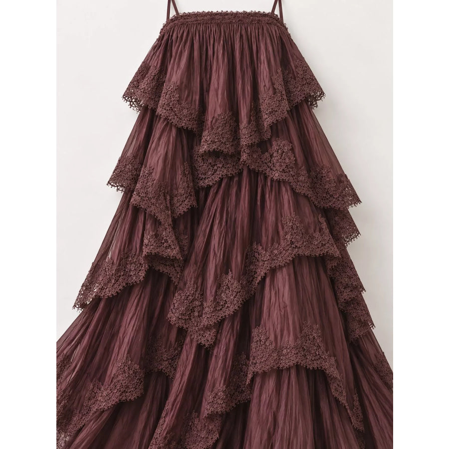 Layered Lace Tulle Maxi Dress Apparel and Accessories