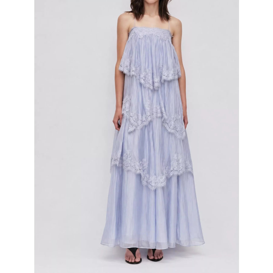 Layered Lace Tulle Maxi Dress Apparel and Accessories