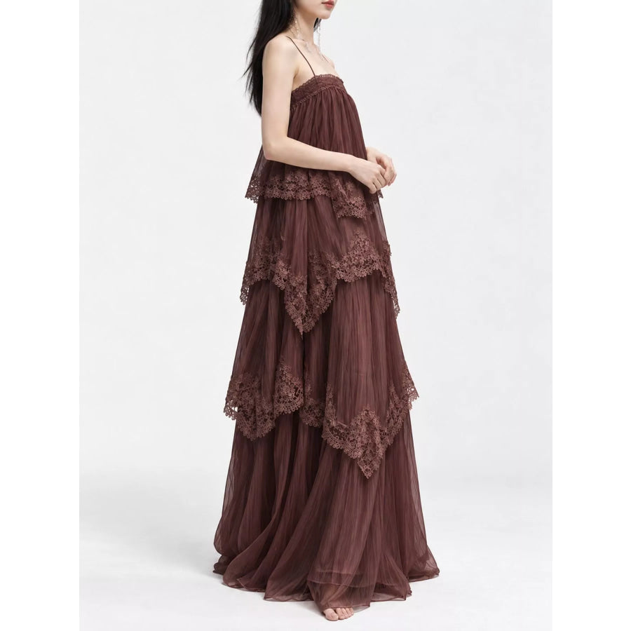 Layered Lace Tulle Maxi Dress Apparel and Accessories