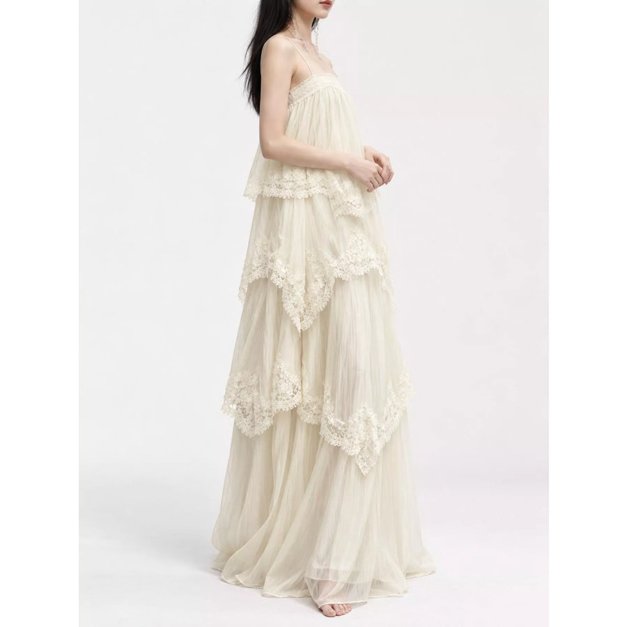 Layered Lace Tulle Maxi Dress Apparel and Accessories