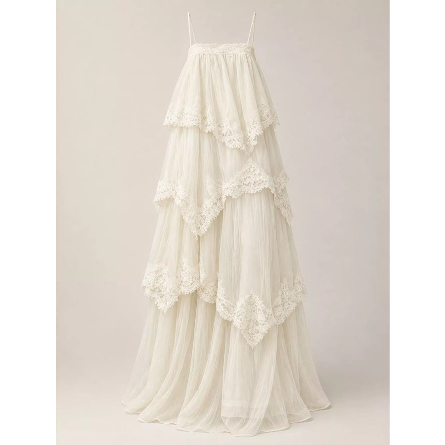Layered Lace Tulle Maxi Dress Apparel and Accessories